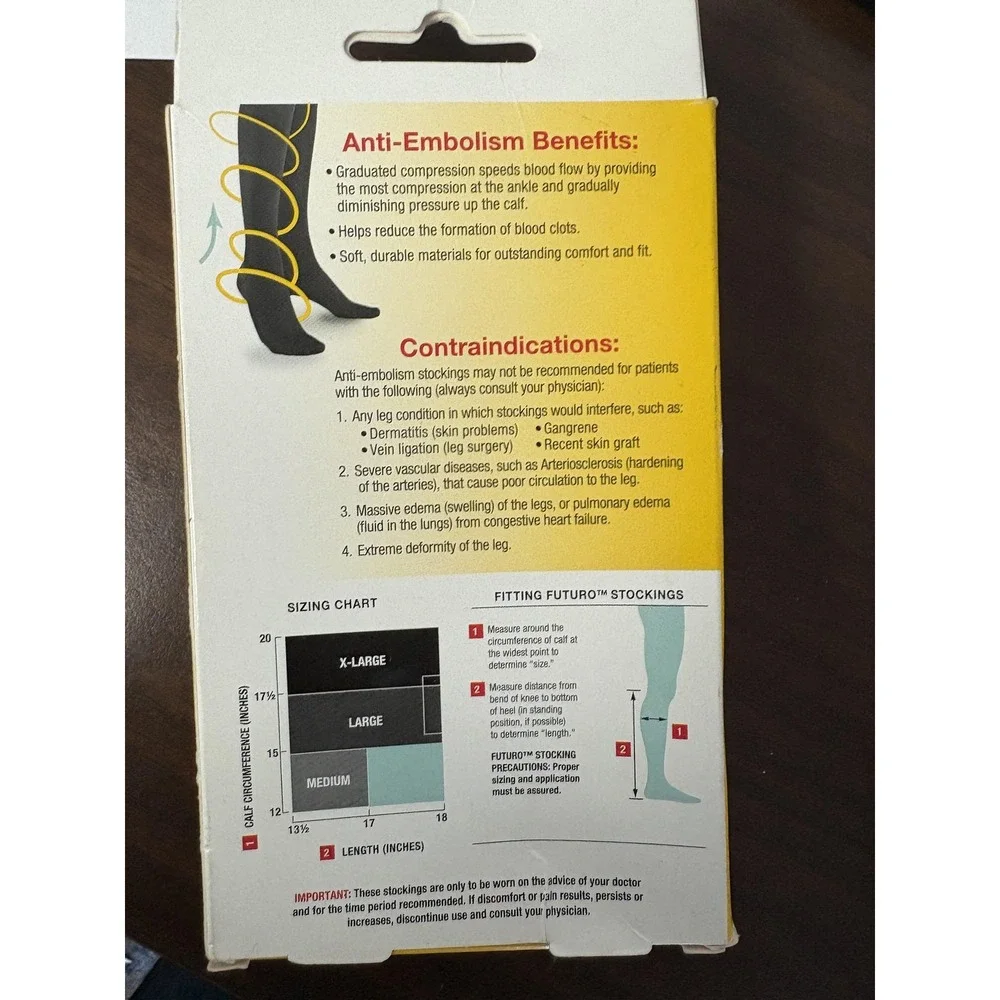 3M‎ Futuro Anti-Embolism Knee High Stockings Medium White Moderate 1 Pair